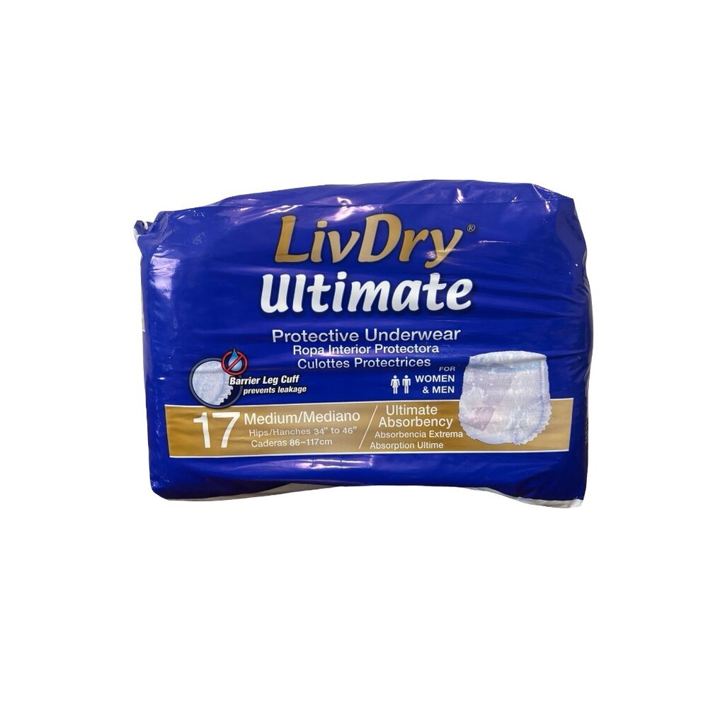 LivDry Ultimate Protective Underwear Sz Medium Ultimate Absorbency